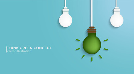 Wall Mural - Green bulb and white bulb Ecology concept. Think green save the earth. Eco-friendly concept, Eco Thinking, Clean plant, Recycle. vector and illustration.