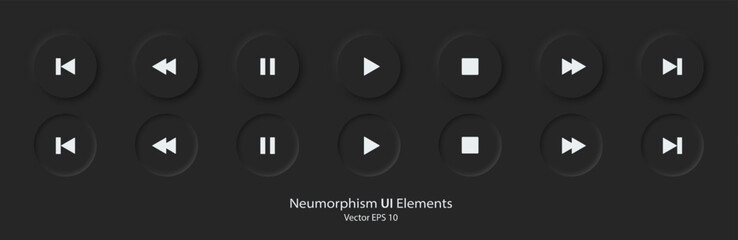 Poster - Set of play button icons for music player mobile app. 3d modern design UI button. Neumorphism design style for Apps, Websites, and Interfaces. Vector illustration EPS 10.