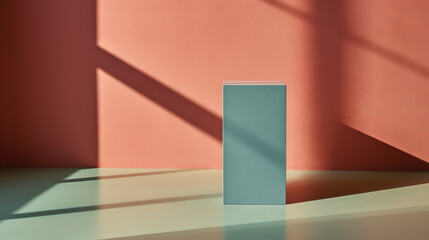 Sticker - Pedestal in colorful room with shadows on the wall. Rich colored podium scene for product display.