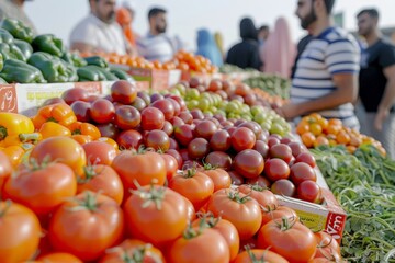 Middle eastern market fresh fruits vegetables arab bazaar tourist attraction delicious food rich culture vendor shop souvenirs street life groceries buying selling buy sell goods antique trade