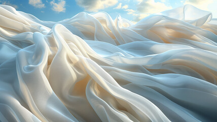 Poster - A white fabric with a pattern of waves. The fabric is very soft and looks like it could be used for a wedding dress