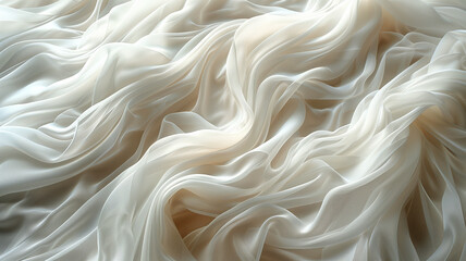 Fototapete - A white fabric with a pattern of waves. The fabric is very soft and looks like it could be used for a wedding dress