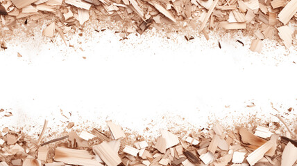 Poster - Wood pieces and dust, crushed tree bark isolated on white background, organic texture, top view --ar 16:9 --style raw --stylize 750 --niji 6 Job ID: b172859d-b06b-4867-b377-a2950878d4c4