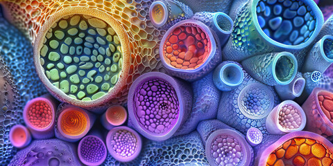 Botanical Chromoplast Pigments: Microscopic examination of chromoplasts in plant cells, showcasing pigment diversity and coloration