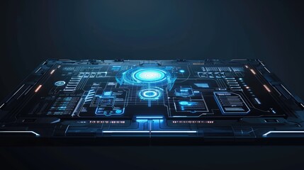 Poster - A sleek, modern high-tech device with a holographic interface, showcasing advanced technology and innovation