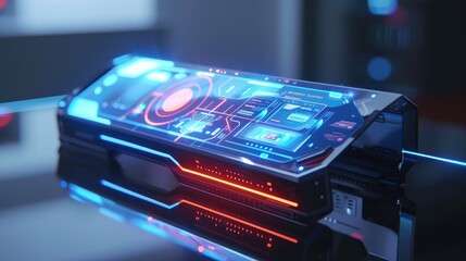 Poster - A sleek, modern high-tech device with a holographic interface, showcasing advanced technology and innovation