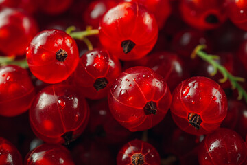 Sticker - Closeup of a red currant texture, smooth and shiny, bright red with tiny seeds inside 