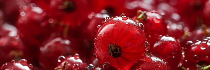 Sticker - Closeup of a red currant texture, smooth and shiny, bright red with tiny seeds inside 