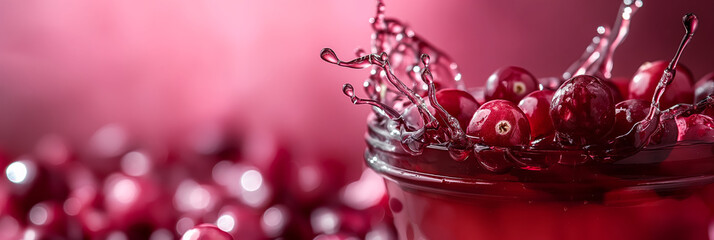 Sticker - Cranberry juice splash on a dark red to pink gradient background, rich and vibrant 