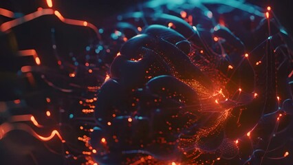 Poster - An ultra-close-up photorealistic image illustrating the intricate neural pathways and glowing electrical activity of a brain scan.