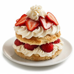 Poster - Wide angle shot of a strawberry shortcake with whipped cream isolated on white background 