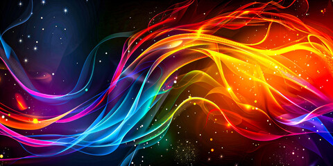 Aufkleber - abstract colorful glowing flowing rainbow vapor smoke waves on a dark background for media promotions posts, event ad, music banners, scrapbook digital design