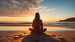 © Pakhnyushchyy - woman meditating on the beach at sunset