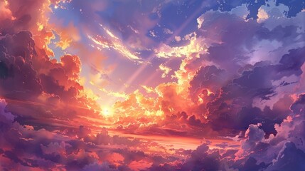 Wall Mural - Sky at twilight illuminated by the setting sun amidst beautiful clouds