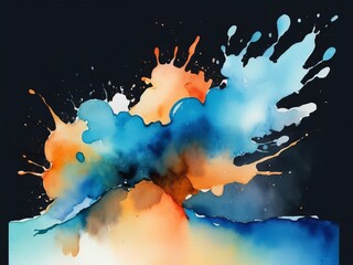 Watercolor paint splash stain in colors red and blue , isolated on black background