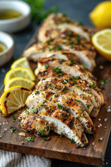 Canvas Print - chicken fillet baked with lemon and greens