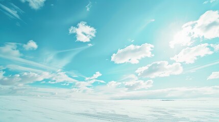 Poster - Summer light blue sky with clouds on a white background Clear and calm winter atmosphere with bright sunshine Vivid cyan landscape on a spring day with a view of the horizon