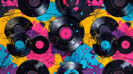 Poster - Record player in colourful abstract pattern