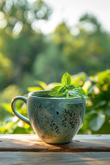 Wall Mural - tea with mint on the background of nature