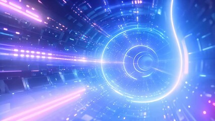 Poster - a futuristic tunnel with bright lights and lines, showcasing a modern underground network, a network