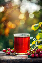 Wall Mural - cups of rosehip tea on the background of nature