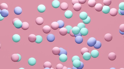 Poster - Pink abstract background with flying colored balls. Minimal modern motion design. Abstract animation