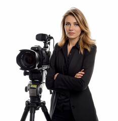 Female videographer with professional camera