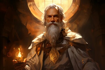 Wall Mural - a serene and wise cleric, channeling the power of the divine to heal the wounded and protect the inn
