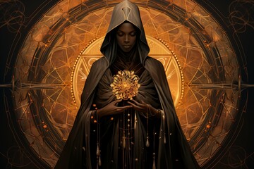 Canvas Print - A serene and wise cleric, channeling the power of the divine to heal the wounded and protect the innocent. - Generative AI