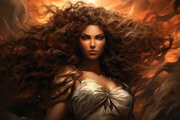 Wall Mural - A fierce and fearless warrior woman, wielding a double-bladed axe and commanding the forces of storm and wind. - Generative AI