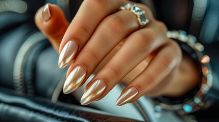 Wall Mural - Closeup of female hands with fashionable nails manicure