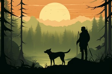 Poster - A woodland ranger, attuned to nature and accompanied by a loyal animal companion. - Generative AI