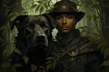 Poster - A woodland ranger, attuned to nature and accompanied by a loyal animal companion. - Generative AI