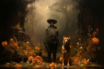 Poster - A woodland ranger, attuned to nature and accompanied by a loyal animal companion. - Generative AI