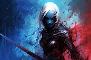 Sticker - A drow assassin, skilled in the art of dual-wielding deadly daggers and moving unseen in the darkness. - Generative AI