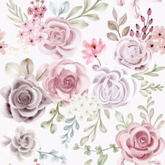 Wall Mural - Flower pink and leaf watercolor seamless pattern with transparent background