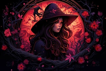 Sticker - A reclusive and mysterious witch, living deep in the enchanted forest and harnessing dark magic. - Generative AI