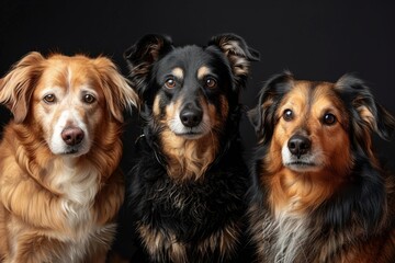 Wall Mural - Group of happy dogs on black background