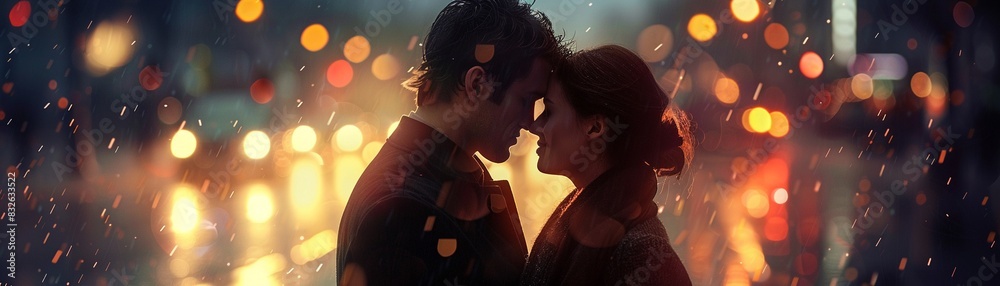 Couple in a romantic embrace, evening glow, intimate and emotional ...