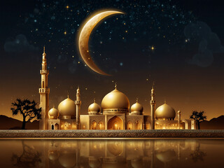 Wall Mural - Eid al adha mosque with gold and luxury design