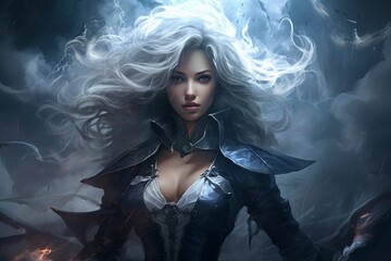 Wall Mural - A storm sorceress, with the ability to summon lightning bolts and control the weather. - Generative AI