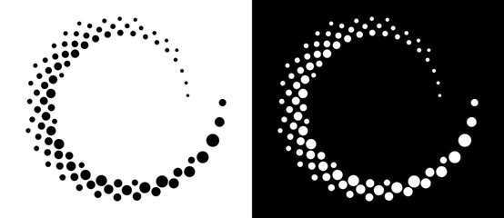 Fototapete - Halftone dots in spiral. Modern abstract background. Design element or icon, logo. Black shape on a white background and the same white shape on the black side.