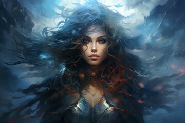 Wall Mural - A storm sorceress, with the ability to summon lightning bolts and control the weather. - Generative AI