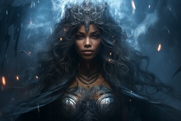 Canvas Print - A storm sorceress, with the ability to summon lightning bolts and control the weather. - Generative AI