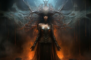 Wall Mural - A storm sorceress, with the ability to summon lightning bolts and control the weather. - Generative AI