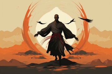 Wall Mural - A swift and agile monk, mastering martial arts and harnessing inner ki energy. - Generative AI