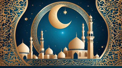 Wall Mural - Eid al adha islamic background vector with mosque and ornament islamic