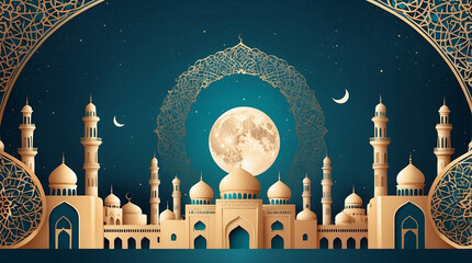 Eid al adha islamic background vector with mosque and ornament islamic