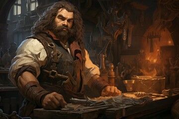 Wall Mural - A dwarven blacksmith, renowned for skill in crafting legendary weapons and armor. - Generative AI