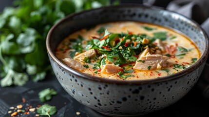 Wall Mural - A bowl of soup with chicken and vegetables